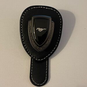 Mustang Sunglass Holder for Car with Logo Black PU Leather NWT
